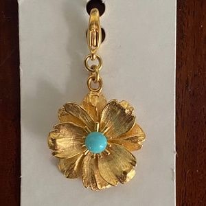 Gold Tone Flower pendant Turquoise center Anthro